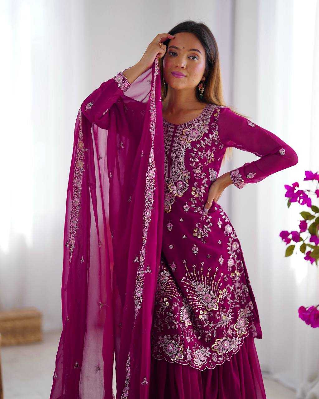 Ynf Faux Georgette RIN133 SP-02 Suits & Dresses Wedding Collections Festive Collections Wholesale Sharara Salwar Suits Georgette Suit Wedding Outfits Manufacturer
