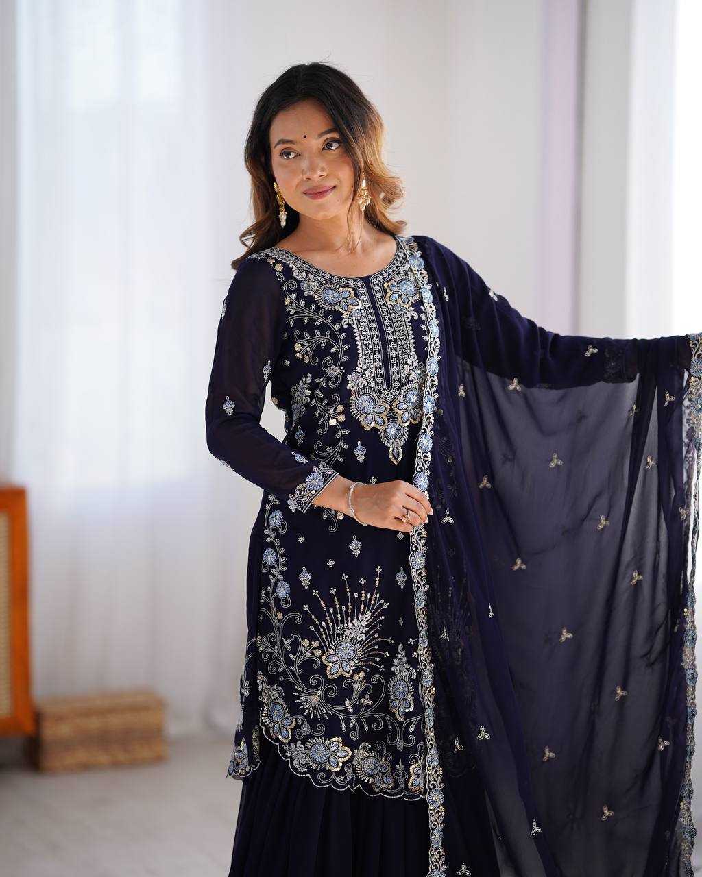 Ynf Faux Georgette RIN133 SP-02 Suits & Dresses Wedding Collections Festive Collections Wholesale Sharara Salwar Suits Georgette Suit Wedding Outfits Manufacturer