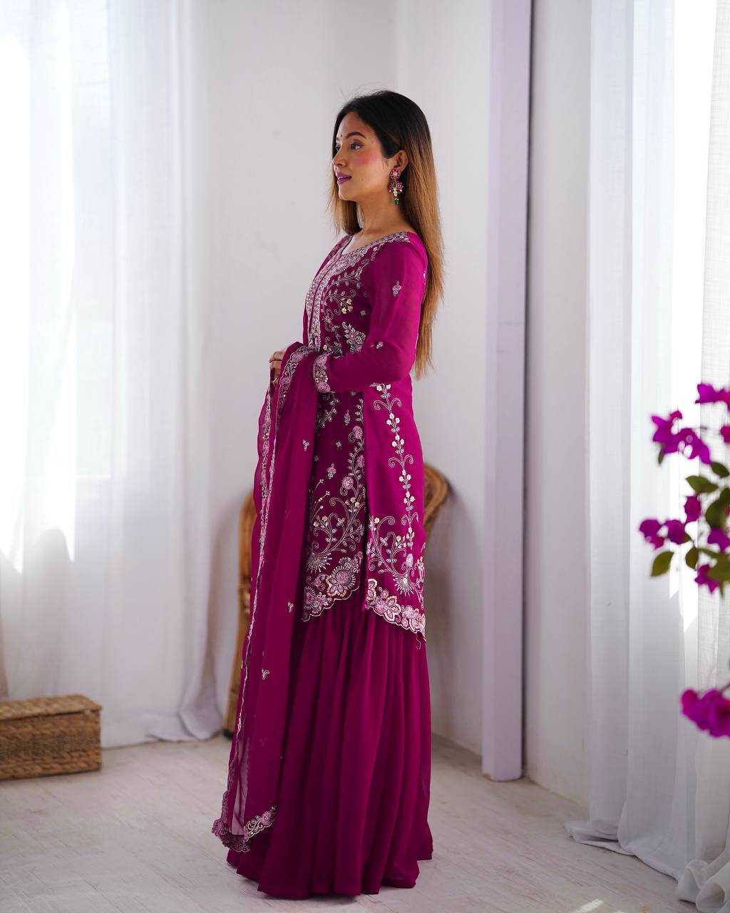 Ynf Faux Georgette RIN133 SP-02 Suits & Dresses Wedding Collections Festive Collections Wholesale Sharara Salwar Suits Georgette Suit Wedding Outfits Manufacturer