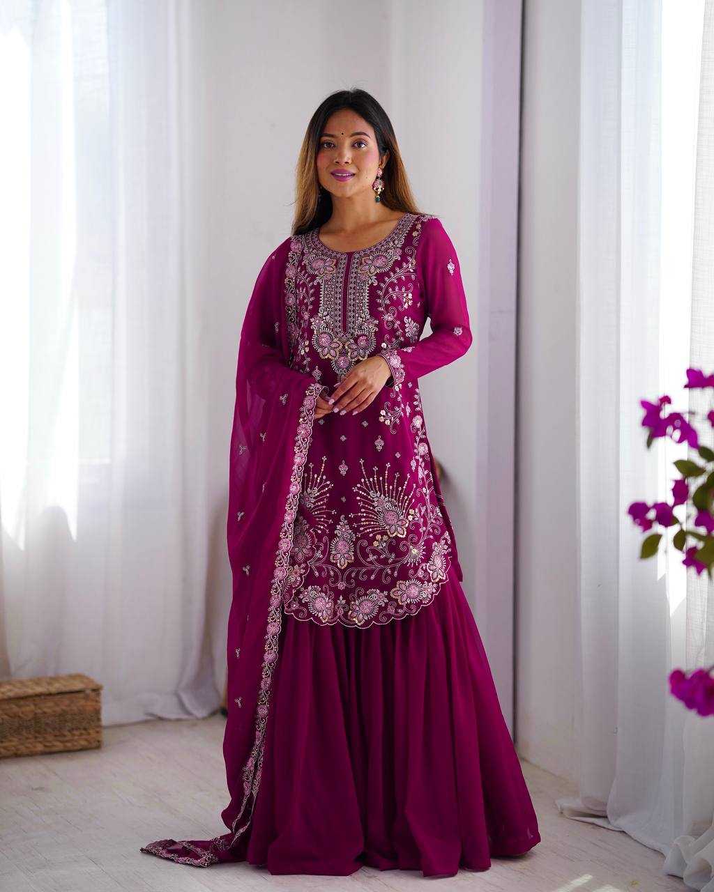 Ynf Faux Georgette RIN133 SP-02 Suits & Dresses Wedding Collections Festive Collections Wholesale Sharara Salwar Suits Georgette Suit Wedding Outfits Manufacturer