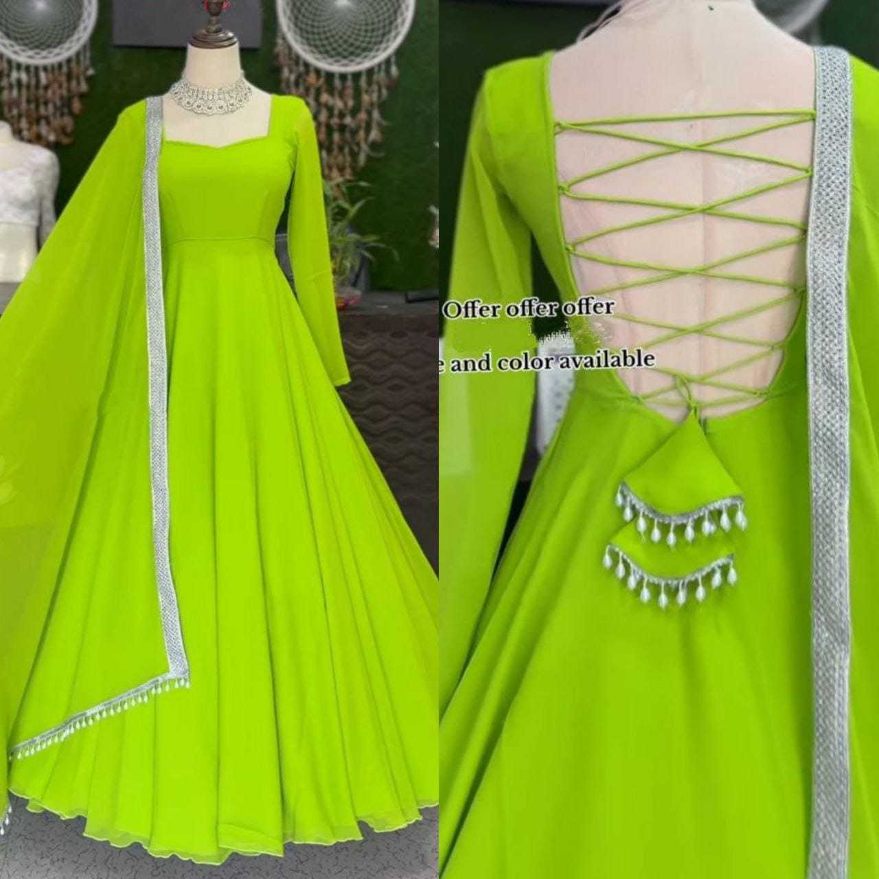 Ynf Faux Georgette RIN157 2072 Gowns Wedding Collections Plus Size Collections Wholesale Party Gowns Georgette Gown Green Gown Manufacturer