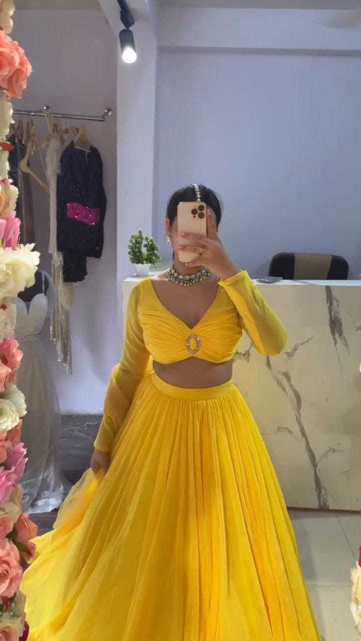 Ynf Faux Georgette RIN157 5251 Lehengas Plus Size Collections Wholesale Fancy Lehenga Georgette Lehenga Yellow Lehenga Manufacturer