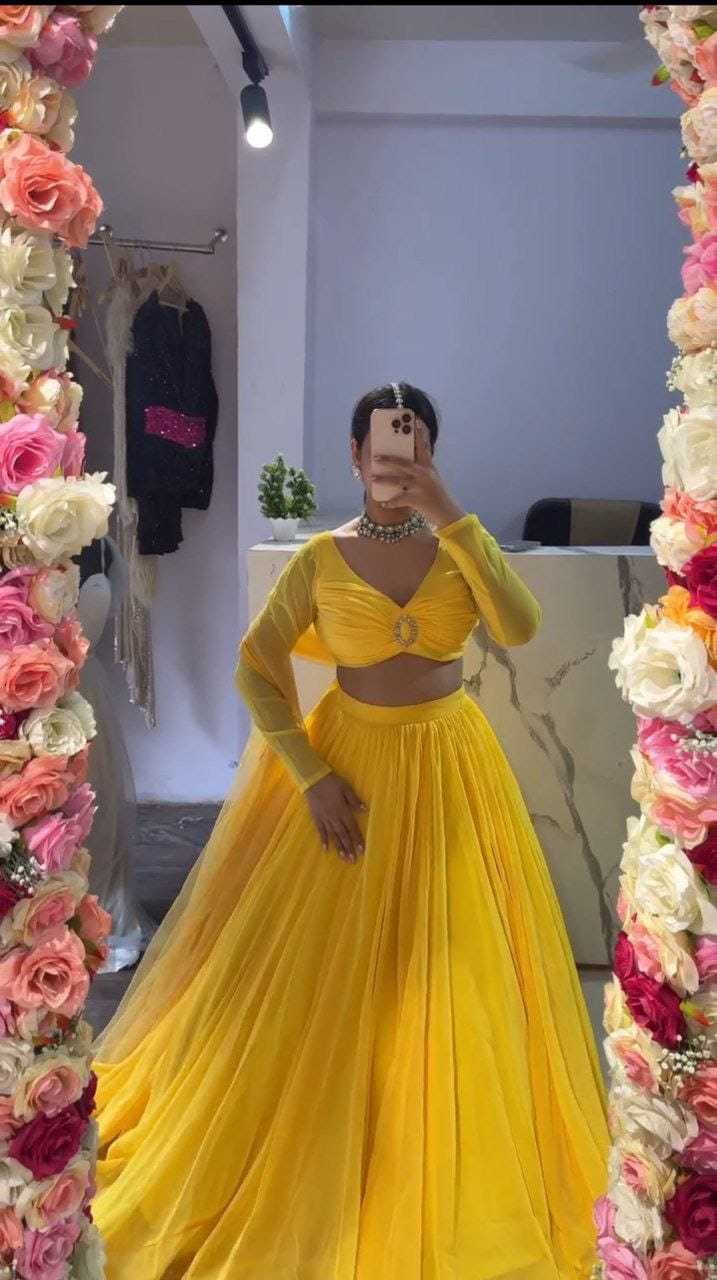 Ynf Faux Georgette RIN157 5251 Lehengas Plus Size Collections Wholesale Fancy Lehenga Georgette Lehenga Yellow Lehenga Manufacturer
