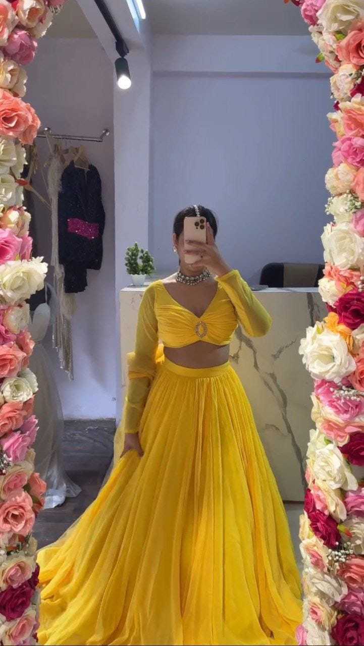 Ynf Faux Georgette RIN157 5251 Lehengas Plus Size Collections Wholesale Fancy Lehenga Georgette Lehenga Yellow Lehenga Manufacturer