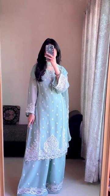 Ynf Faux Georgette RIN212 7057 Suits & Dresses Wholesale Embroidery Suits Palazzo Suit Manufacturer