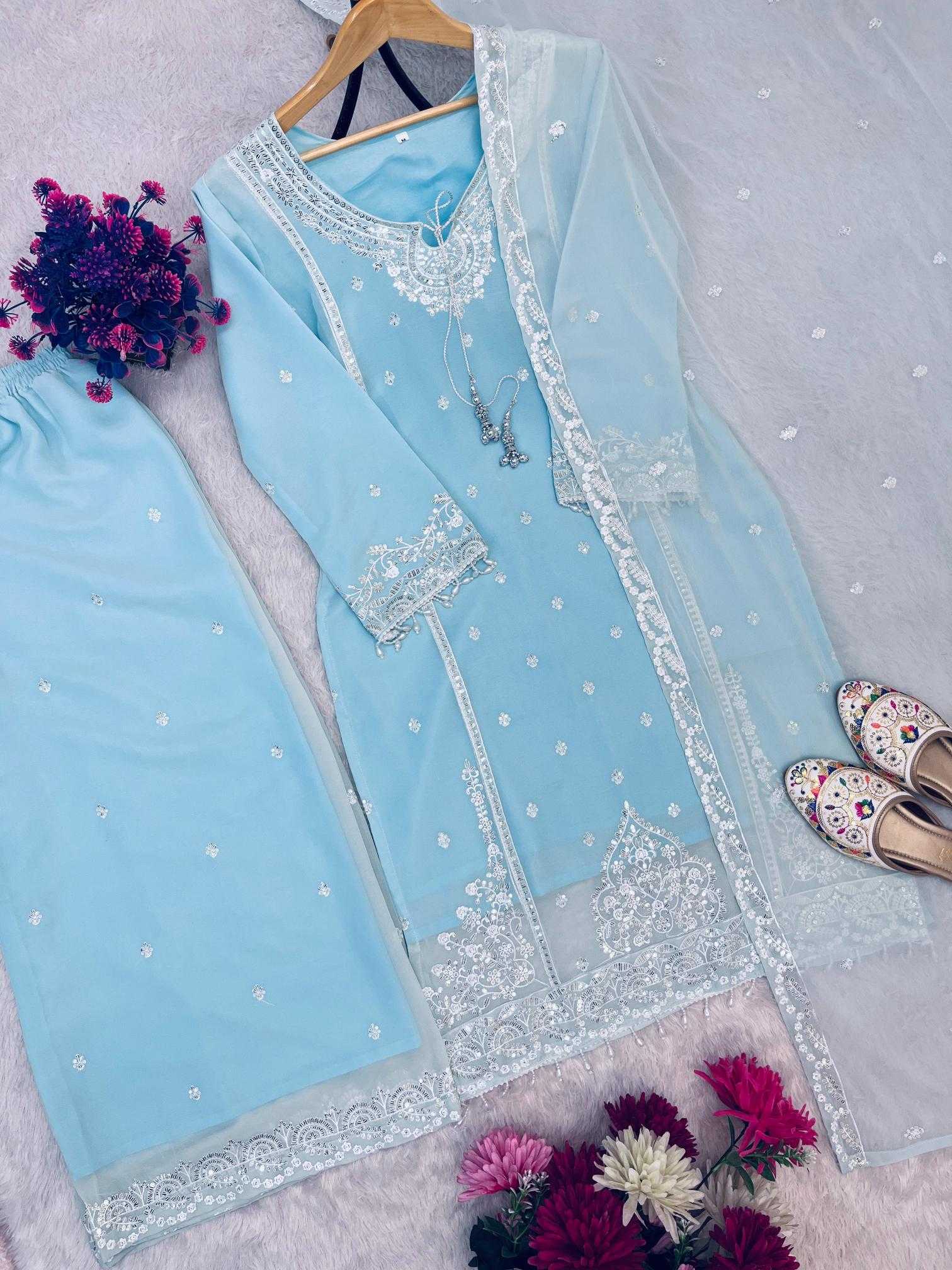 Ynf Faux Georgette RIN212 7057 Suits & Dresses Wholesale Embroidery Suits Palazzo Suit Manufacturer
