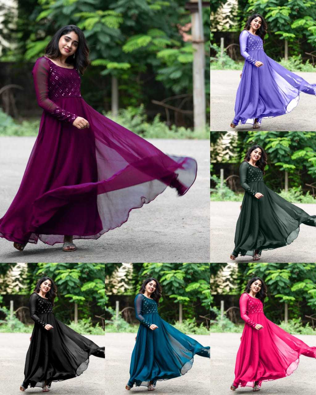 Ynf Faux Georgette RIN222 APPLE Gowns Wedding Collections Plus Size Collections Wholesale Embroidery Gowns Georgette Gown Designer Gowns Manufacturer