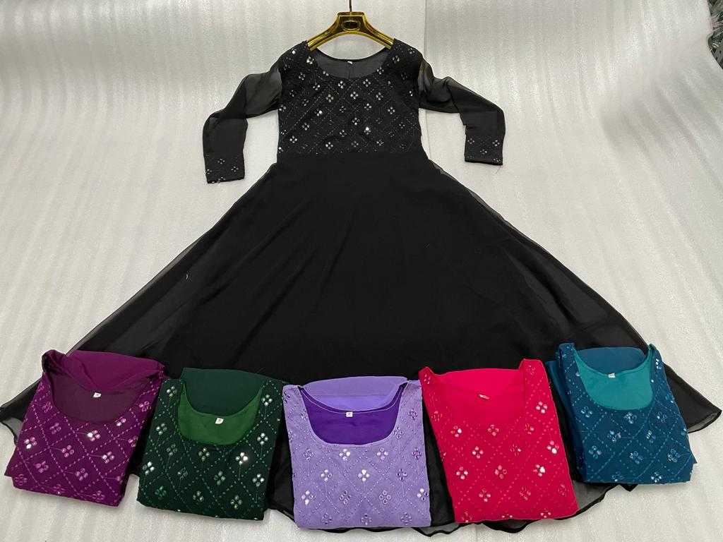 Ynf Faux Georgette RIN222 APPLE Gowns Wedding Collections Plus Size Collections Wholesale Embroidery Gowns Georgette Gown Designer Gowns Manufacturer