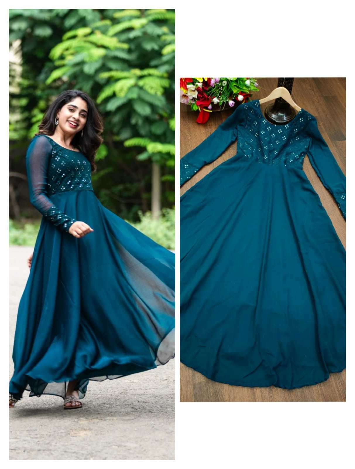 Ynf Faux Georgette RIN222 APPLE Gowns Wedding Collections Plus Size Collections Wholesale Embroidery Gowns Georgette Gown Designer Gowns Manufacturer