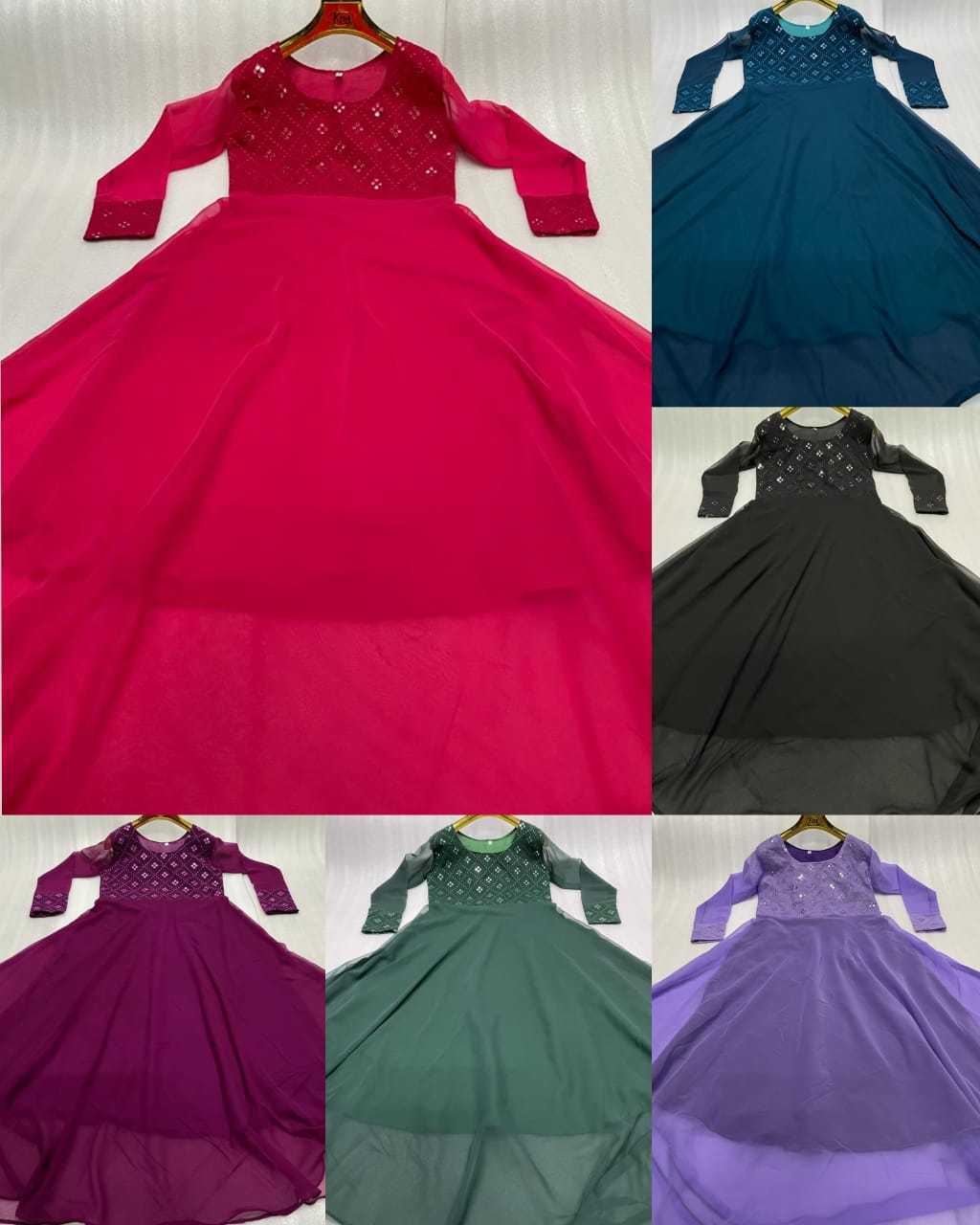 Ynf Faux Georgette RIN222 APPLE Gowns Wedding Collections Plus Size Collections Wholesale Embroidery Gowns Georgette Gown Designer Gowns Manufacturer