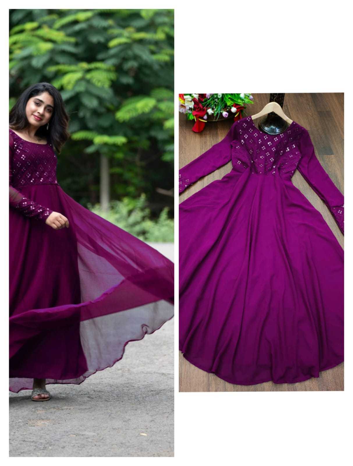Ynf Faux Georgette RIN222 APPLE Gowns Wedding Collections Plus Size Collections Wholesale Embroidery Gowns Georgette Gown Designer Gowns Manufacturer