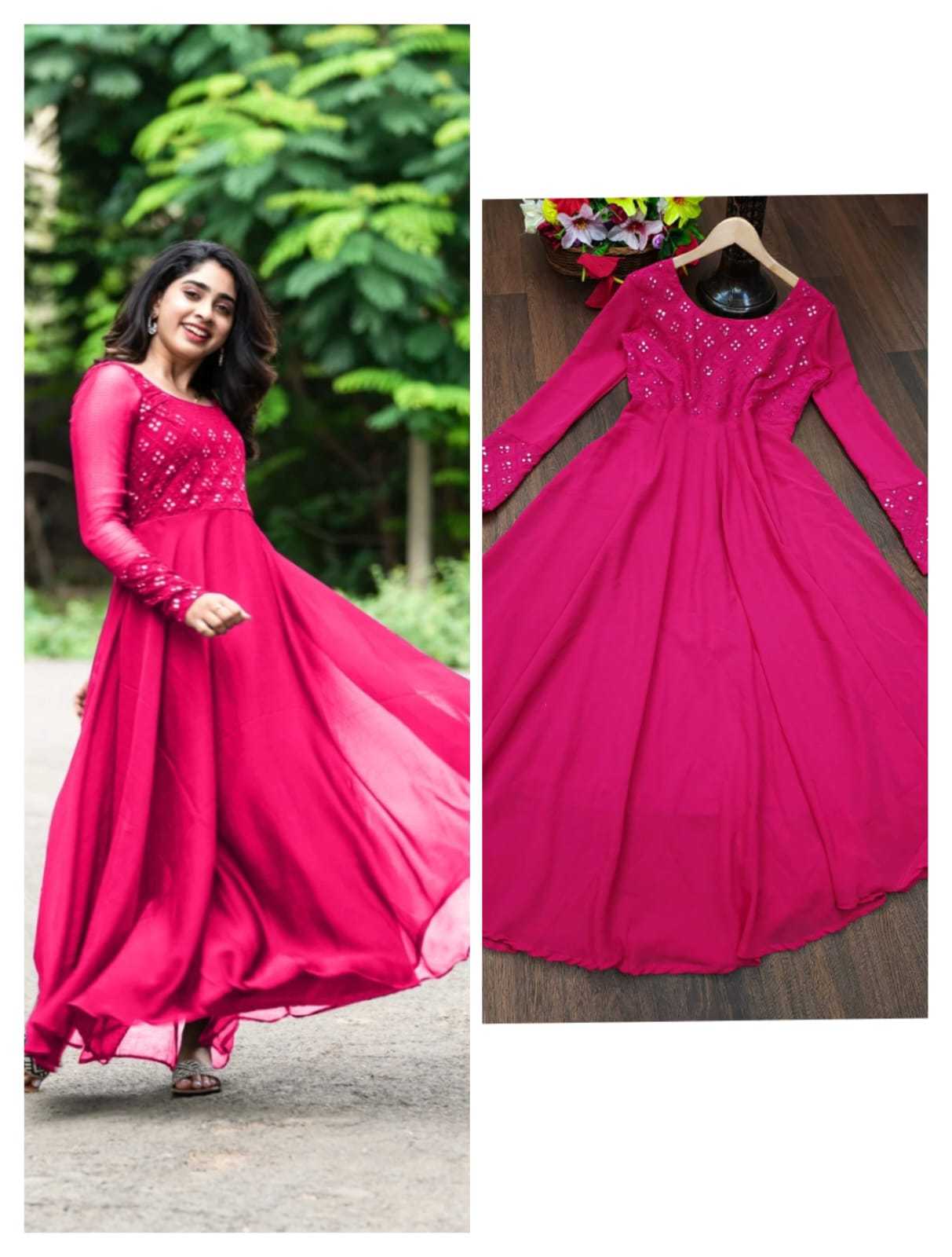 Ynf Faux Georgette RIN222 APPLE Gowns Wedding Collections Plus Size Collections Wholesale Embroidery Gowns Georgette Gown Designer Gowns Manufacturer