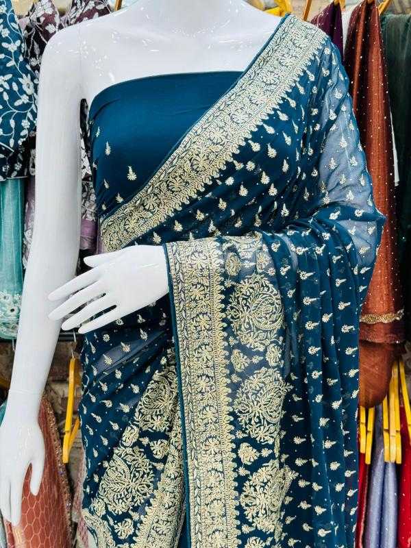 Ynf Georgette KESH114 3705 Sarees Wedding Collections Festive Collections Wholesale Georgette Sarees Stone Work Saree Zari Border Sarees Manufacturer