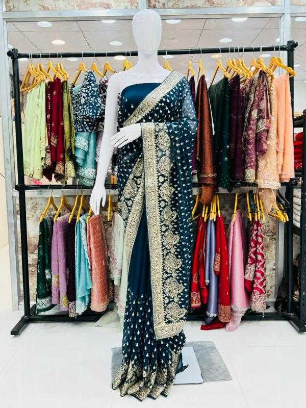 Ynf Georgette KESH114 3705 Sarees Wedding Collections Festive Collections Wholesale Georgette Sarees Stone Work Saree Zari Border Sarees Manufacturer