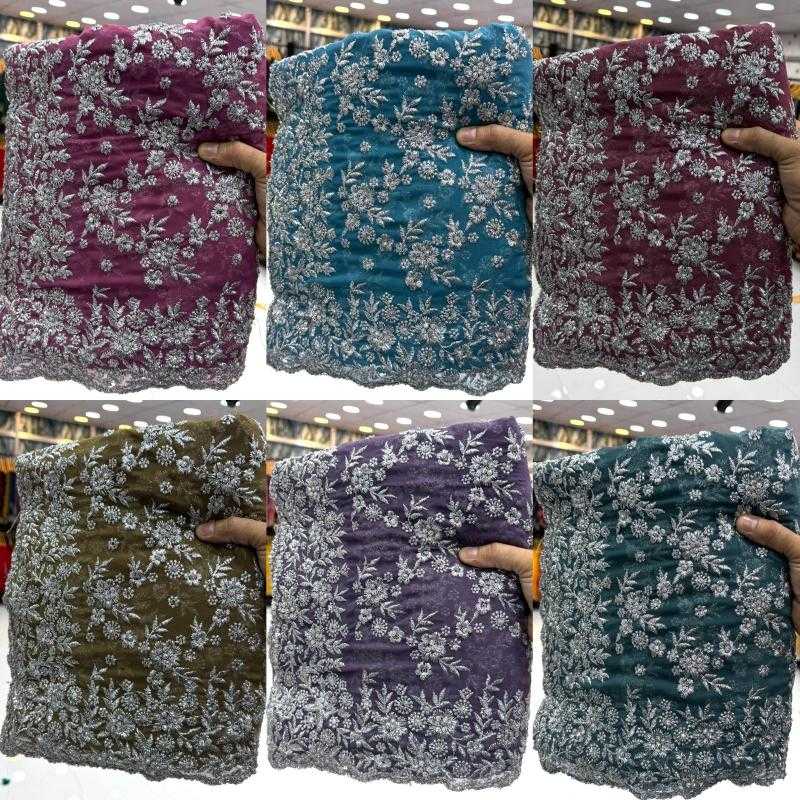 Ynf Georgette KESH114 SILVER Sarees Wedding Collections Festive Collections Wholesale Embroidered Sarees Stone Work Saree Zari Border Sarees Manufacturer