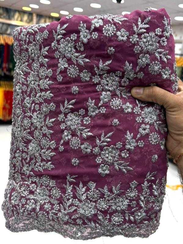 Ynf Georgette KESH114 SILVER Sarees Wedding Collections Festive Collections Wholesale Embroidered Sarees Stone Work Saree Zari Border Sarees Manufacturer