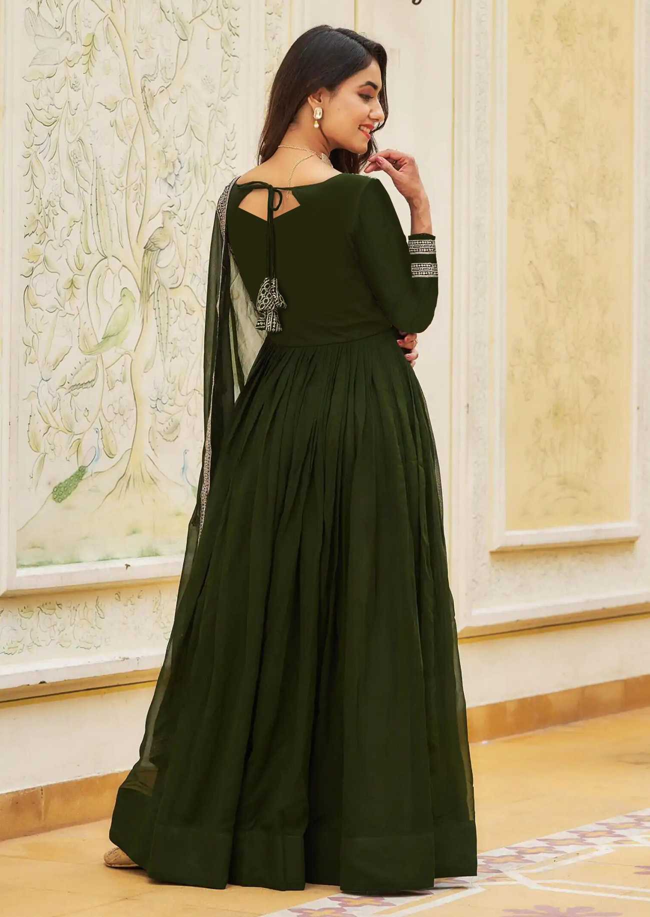 Ynf Georgette KESH334 Mehandi Khanak Gown Gowns Wholesale Fancy Gowns Embroidery Gowns Bridal Gowns Manufacturer