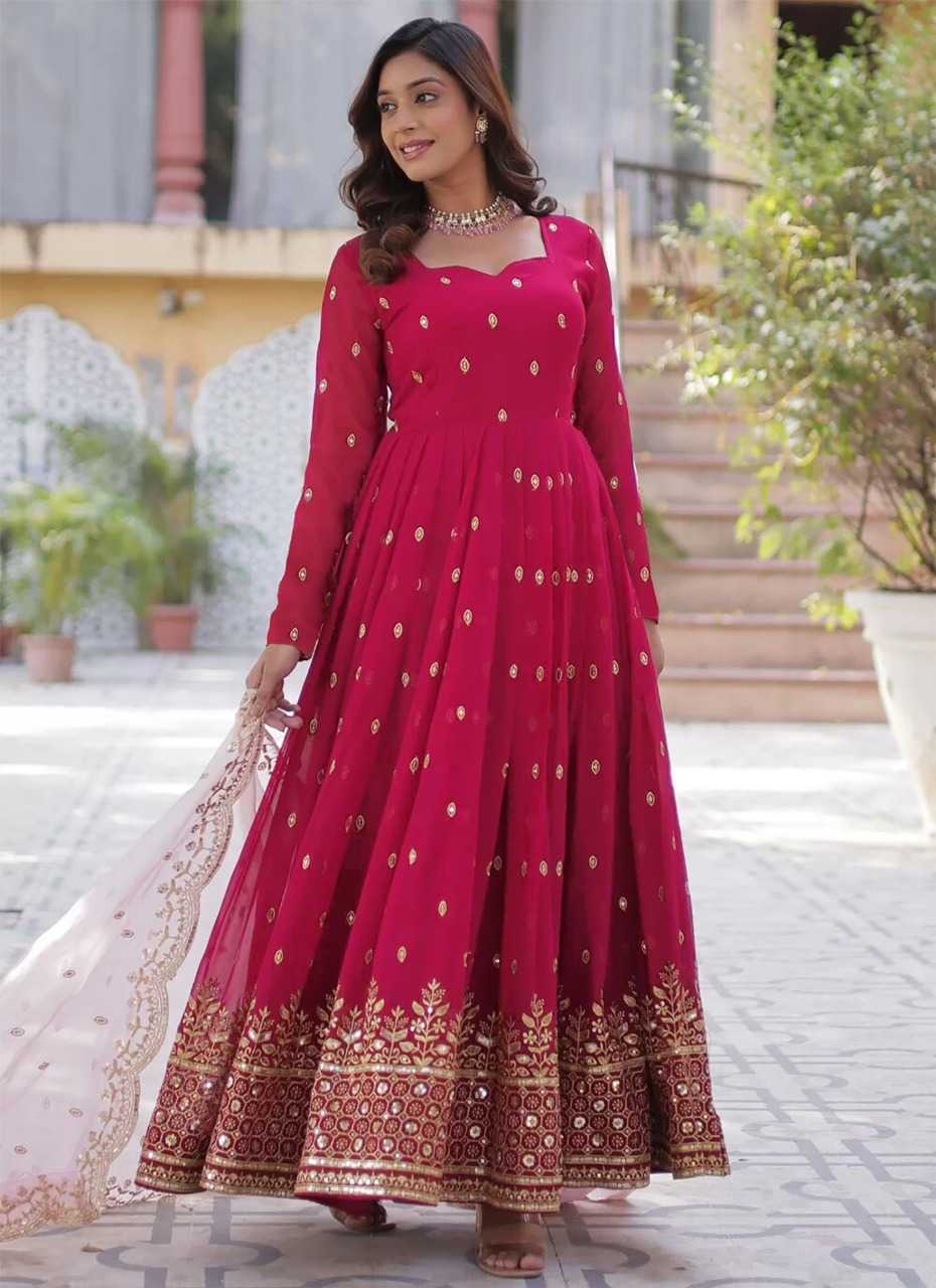 Ynf Georgette KESH334 Pink Mariyam Gown Gowns Wholesale Embroidery Gowns Party Gowns Designer Gowns Manufacturer