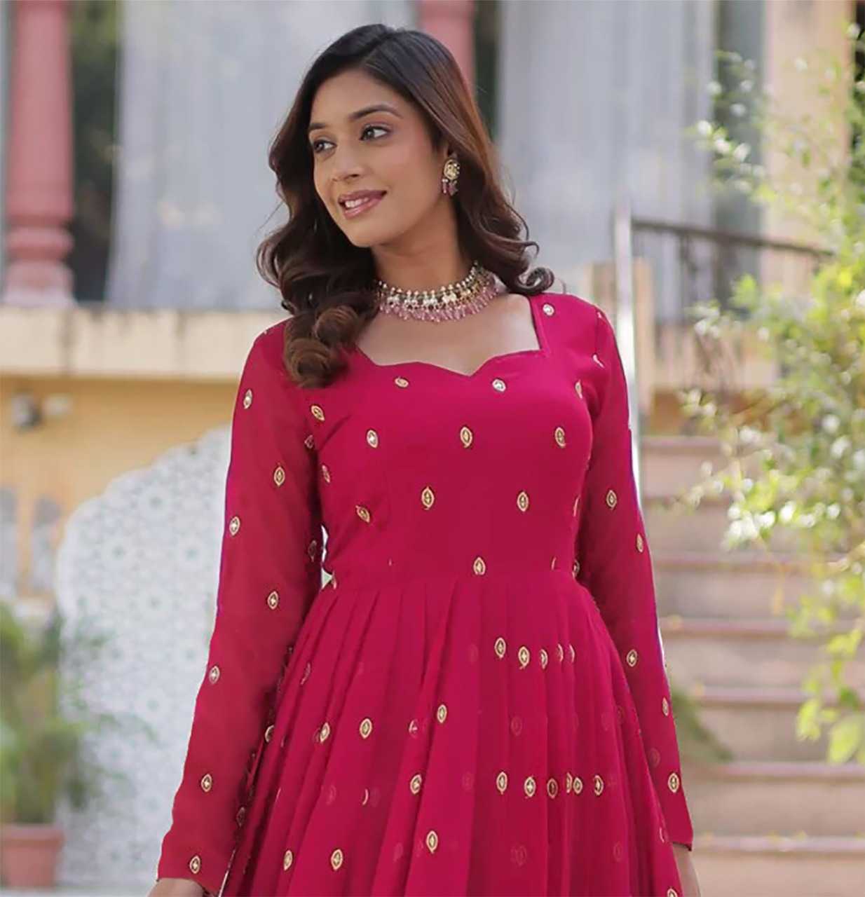 Ynf Georgette KESH334 Pink Mariyam Gown Gowns Wholesale Embroidery Gowns Party Gowns Designer Gowns Manufacturer