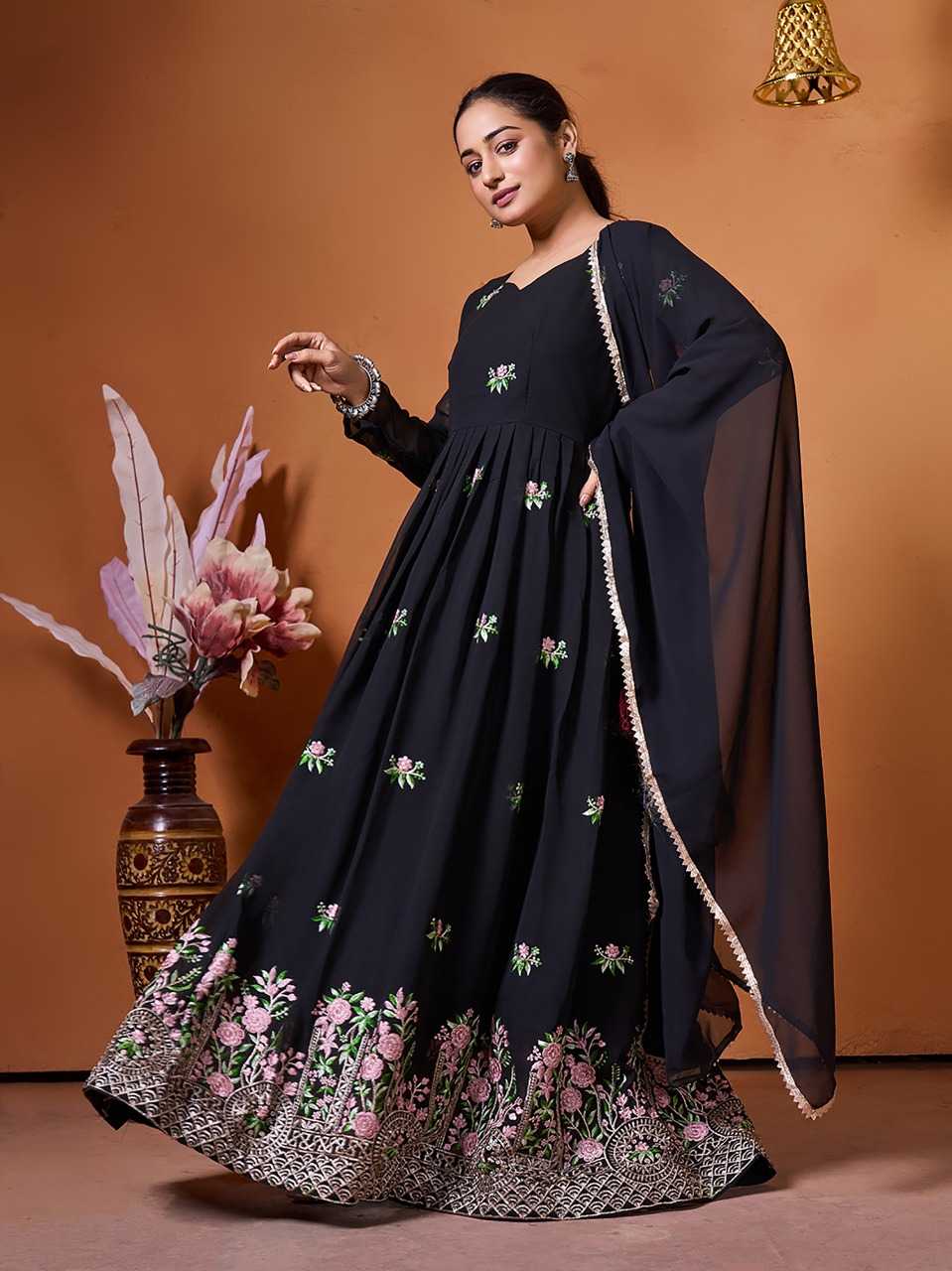 Ynf Georgette KESH334 Sarita Gowns Wholesale Fancy Gowns Embroidery Gowns Designer Gowns Manufacturer