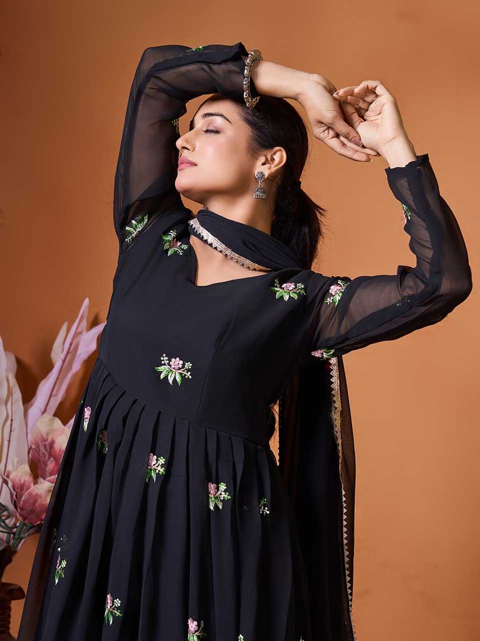 Ynf Georgette KESH334 Sarita Gowns Wholesale Fancy Gowns Embroidery Gowns Designer Gowns Manufacturer