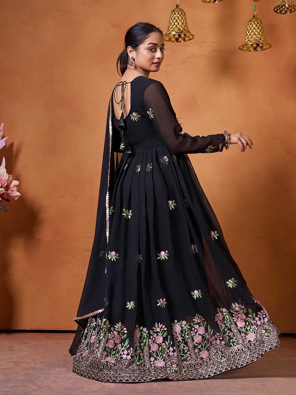 Ynf Georgette KESH334 Sarita Gowns Wholesale Fancy Gowns Embroidery Gowns Designer Gowns Manufacturer