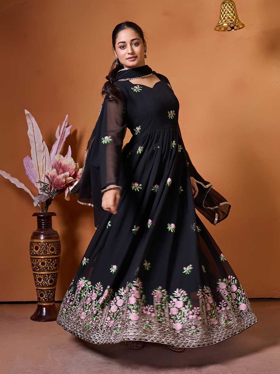 Ynf Georgette KESH334 Sarita Gowns Wholesale Fancy Gowns Embroidery Gowns Designer Gowns Manufacturer