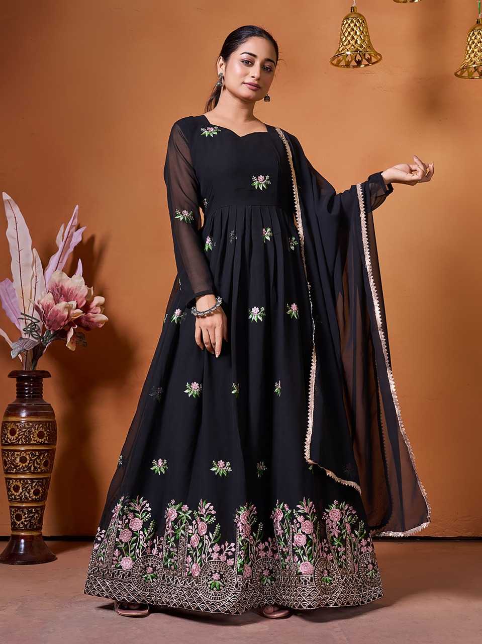 Ynf Georgette KESH334 Sarita Gowns Wholesale Fancy Gowns Embroidery Gowns Designer Gowns Manufacturer