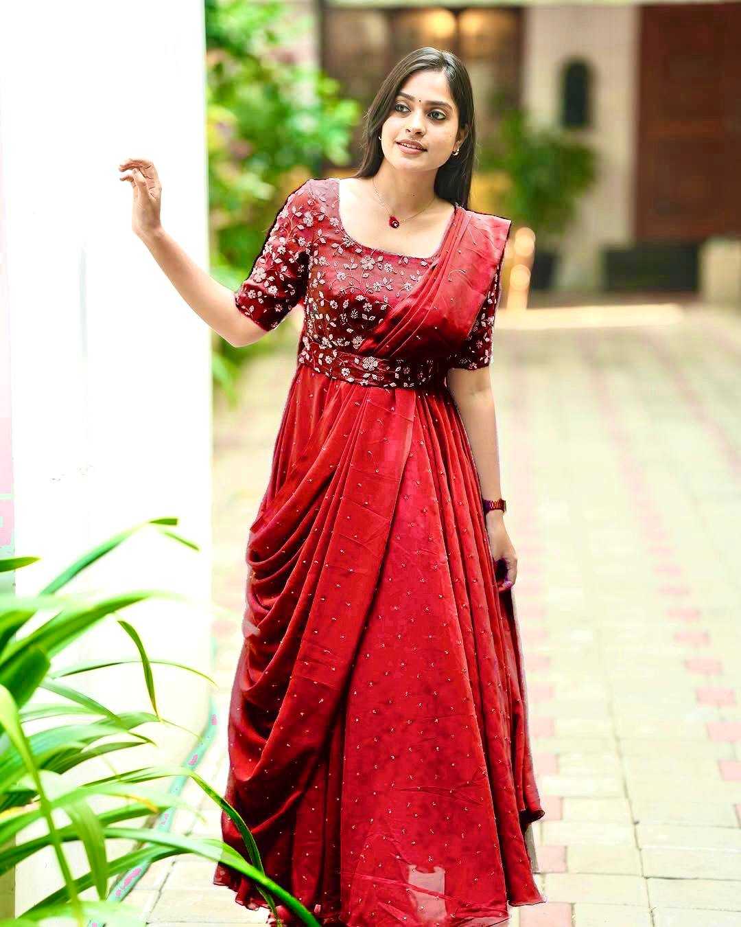 Ynf Georgette KESH492 207 Gowns Wedding Collections Festive Collections Wholesale Georgette Gown Embroidered Gown Gown With Belt Manufacturer