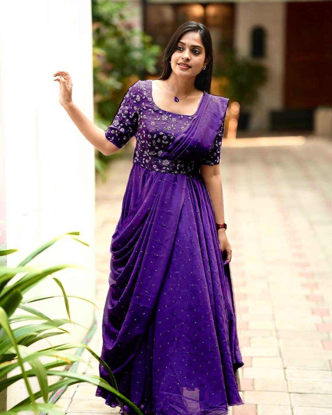 Ynf Georgette KESH492 207 Gowns Wedding Collections Festive Collections Wholesale Georgette Gown Embroidered Gown Gown With Belt Manufacturer