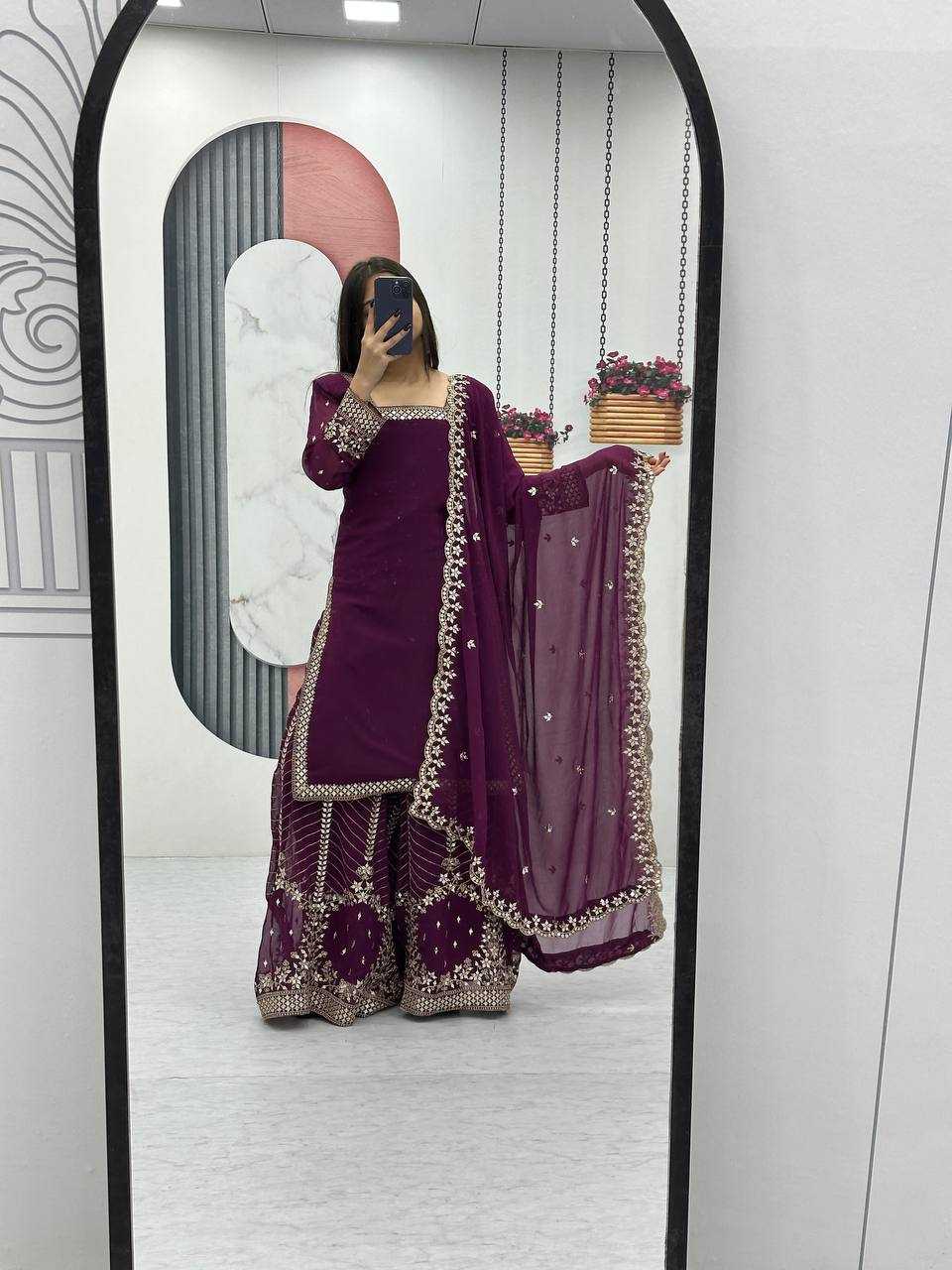Ynf Georgette KESH496 022 Suits & Dresses Wholesale Sharara Salwar Suits Embroidery Suits Georgette Suit Manufacturer