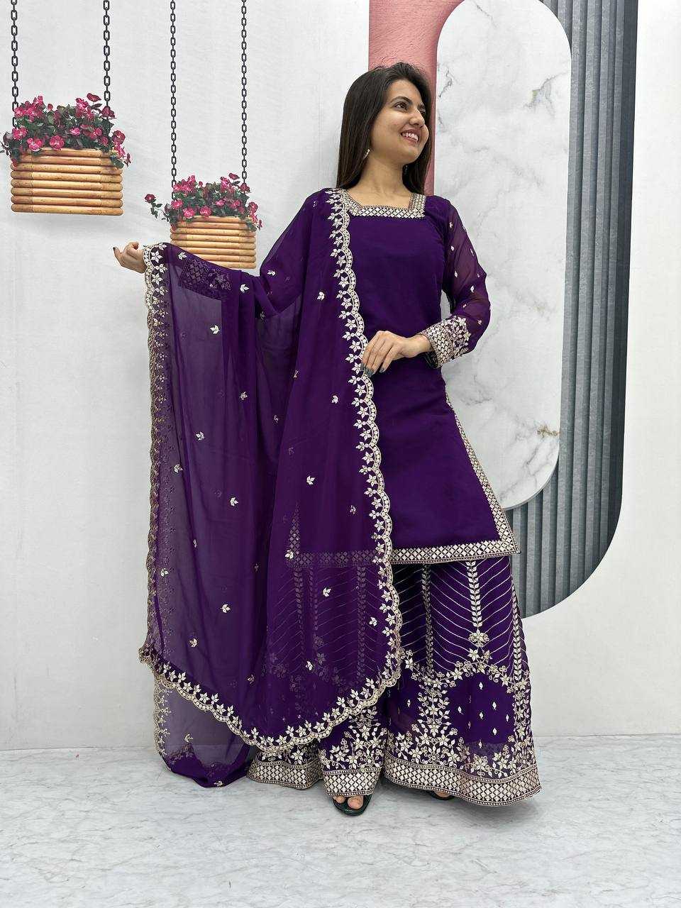 Ynf Georgette KESH496 022 Suits & Dresses Wholesale Sharara Salwar Suits Embroidery Suits Georgette Suit Manufacturer
