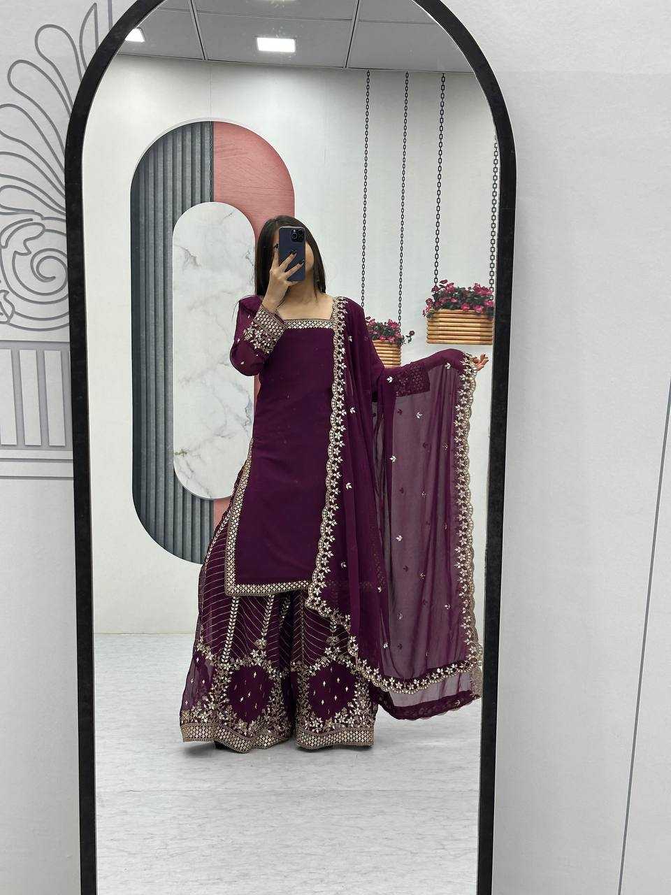 Ynf Georgette KESH496 022 Suits & Dresses Wholesale Sharara Salwar Suits Embroidery Suits Georgette Suit Manufacturer