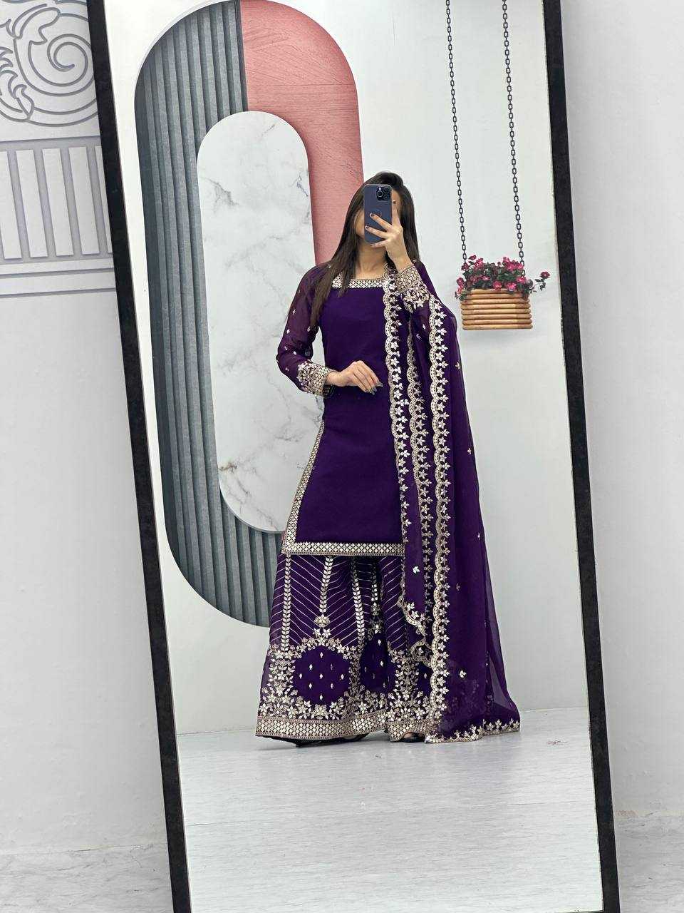 Ynf Georgette KESH496 022 Suits & Dresses Wholesale Sharara Salwar Suits Embroidery Suits Georgette Suit Manufacturer