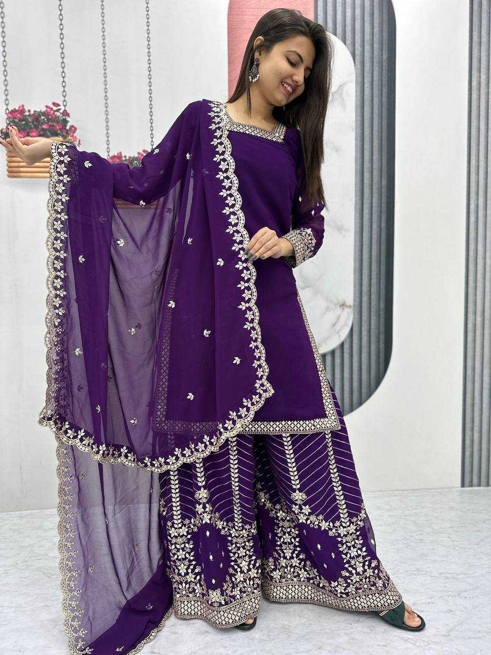 Ynf Georgette KESH496 022 Suits & Dresses Wholesale Sharara Salwar Suits Embroidery Suits Georgette Suit Manufacturer