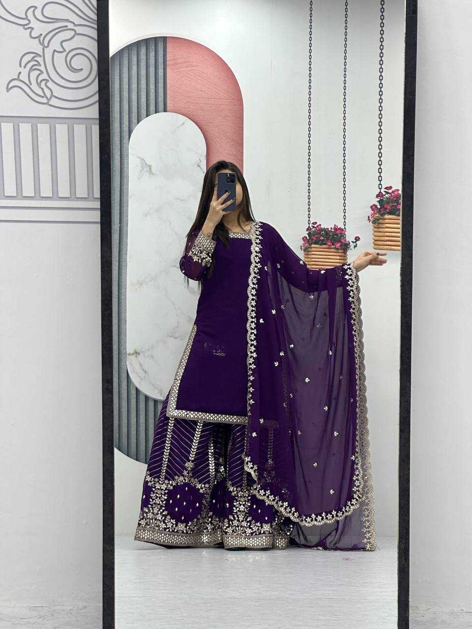 Ynf Georgette KESH496 022 Suits & Dresses Wholesale Sharara Salwar Suits Embroidery Suits Georgette Suit Manufacturer