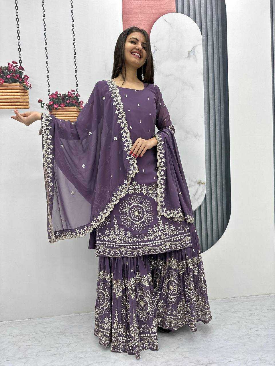 Ynf Georgette KESH496 026 Suits & Dresses Wholesale Sharara Salwar Suits Embroidery Suits Georgette Suit Manufacturer