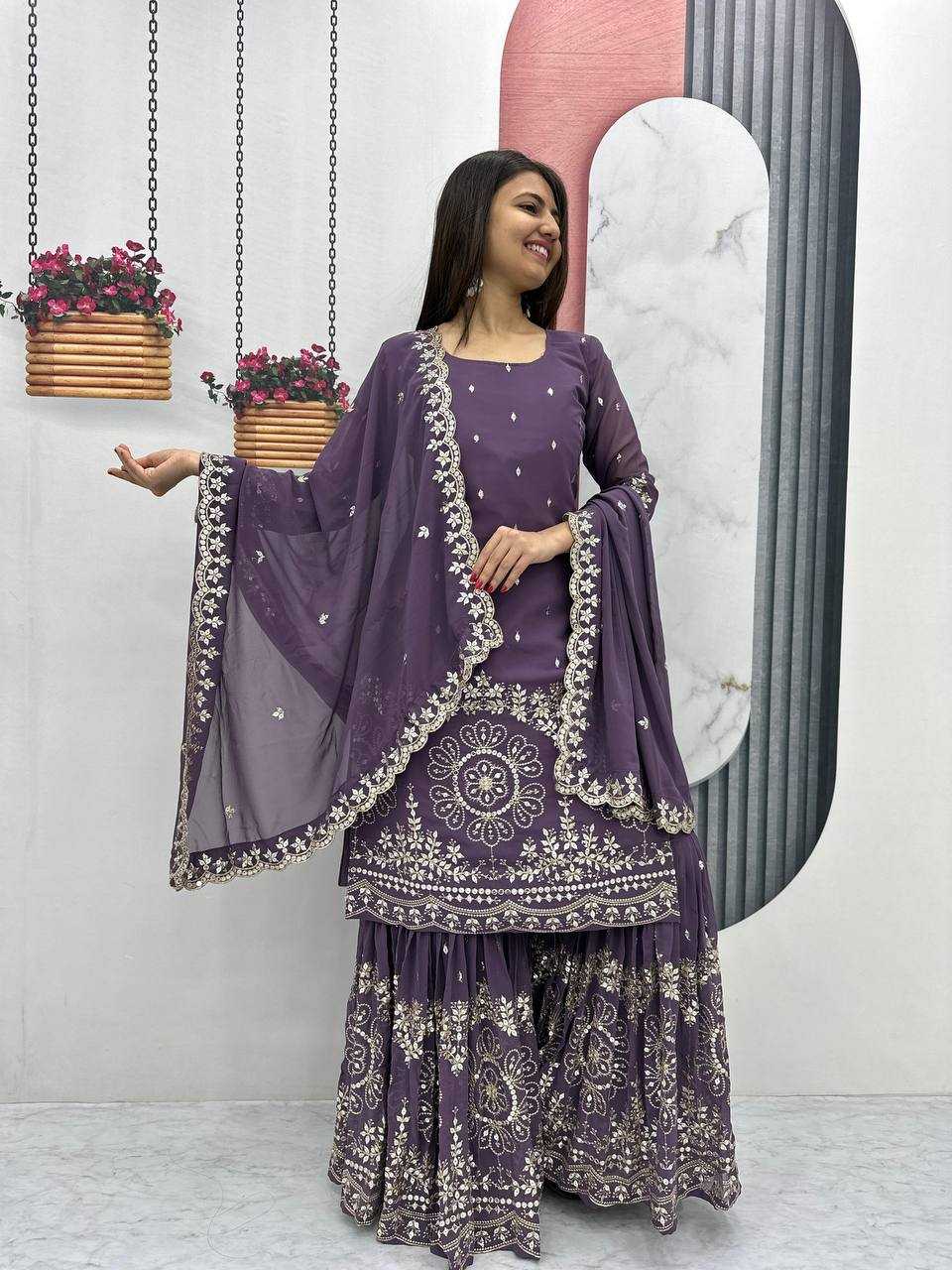 Ynf Georgette KESH496 026 Suits & Dresses Wholesale Sharara Salwar Suits Embroidery Suits Georgette Suit Manufacturer