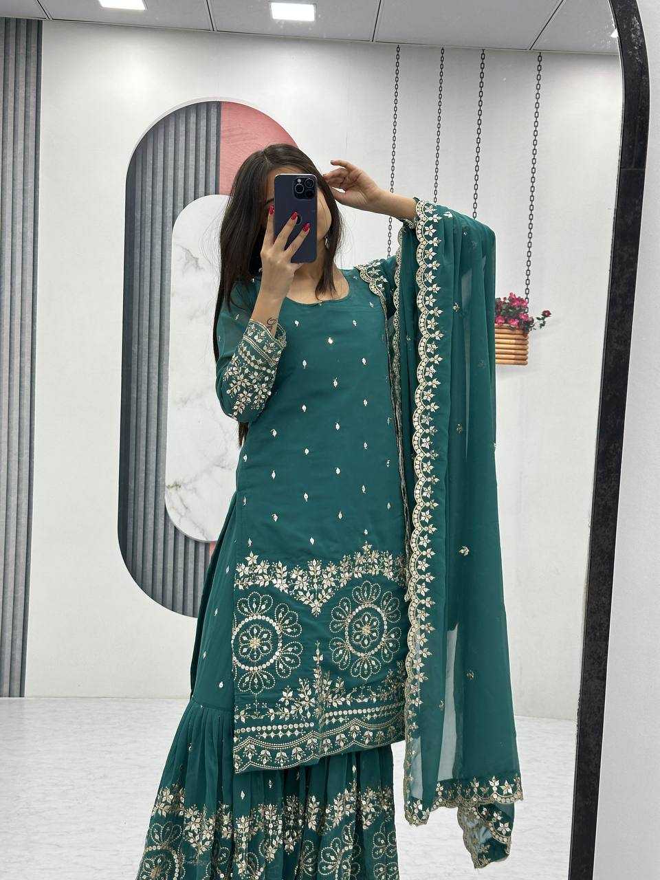 Ynf Georgette KESH496 026 Suits & Dresses Wholesale Sharara Salwar Suits Embroidery Suits Georgette Suit Manufacturer