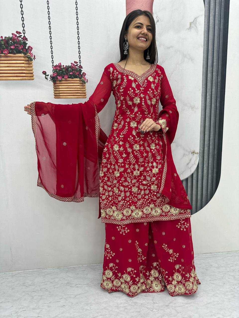 Ynf Georgette KESH496 028 Suits & Dresses Wholesale Sharara Salwar Suits Embroidery Suits Georgette Suit Manufacturer