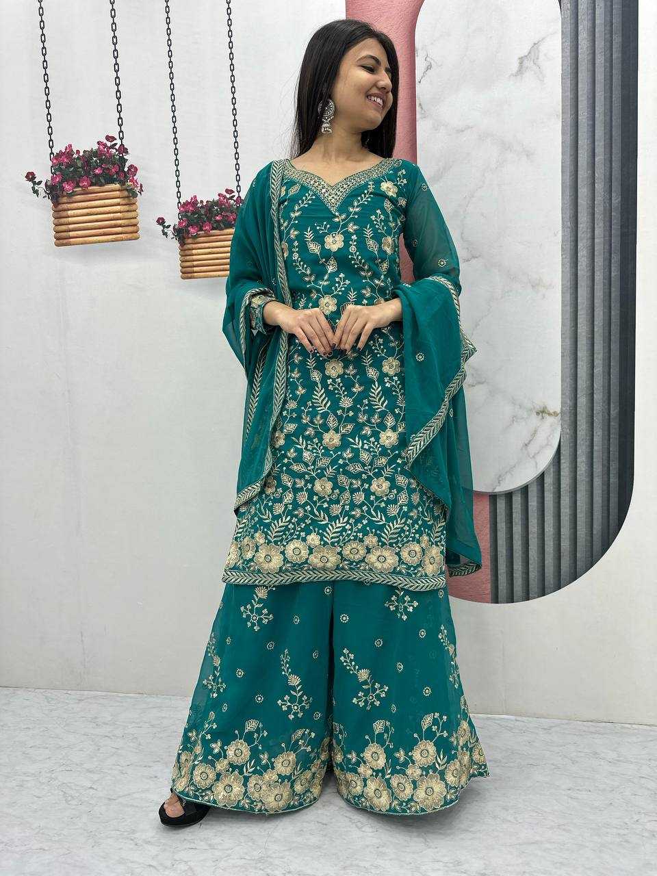 Ynf Georgette KESH496 028 Suits & Dresses Wholesale Sharara Salwar Suits Embroidery Suits Georgette Suit Manufacturer