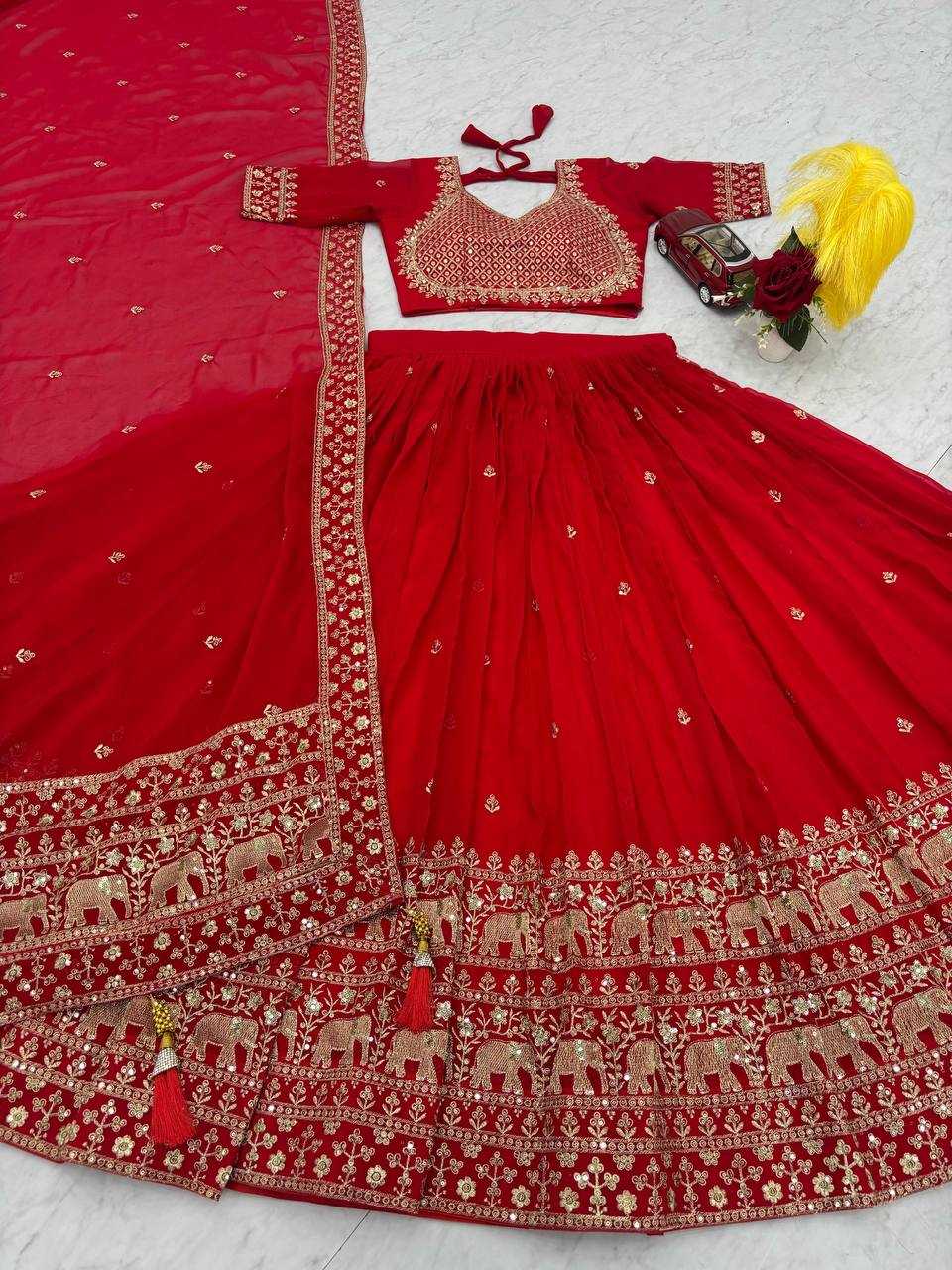 Ynf Georgette KESH497 244 Lehengas Wholesale Embroidered Lehenga Georgette Lehenga Red Lehenga Manufacturer