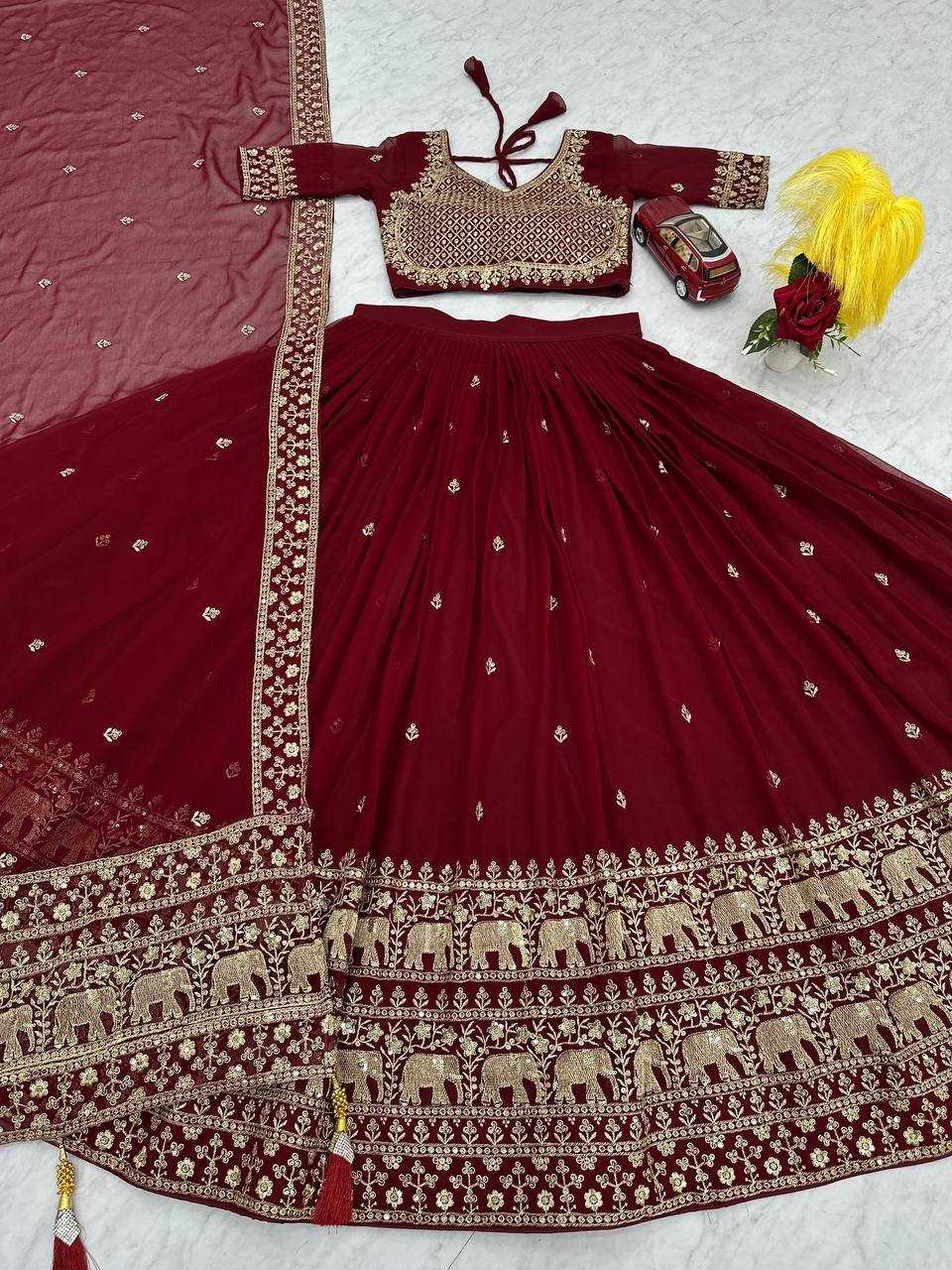 Ynf Georgette KESH497 244 Lehengas Wholesale Embroidered Lehenga Georgette Lehenga Red Lehenga Manufacturer
