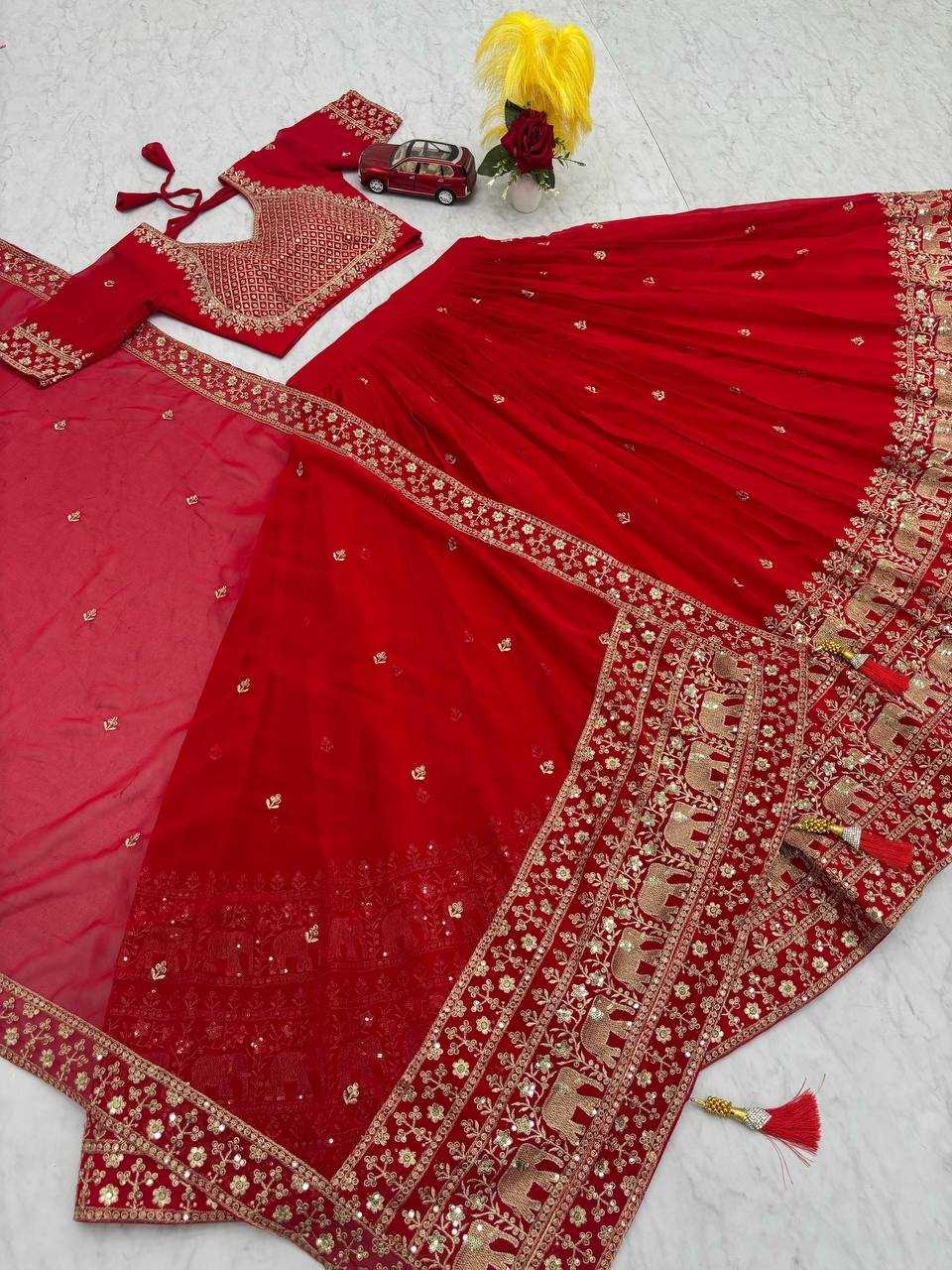 Ynf Georgette KESH497 244 Lehengas Wholesale Embroidered Lehenga Georgette Lehenga Red Lehenga Manufacturer