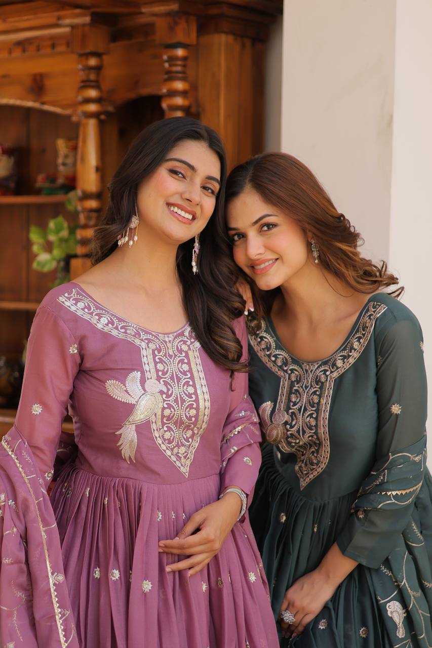 Ynf Georgette KESH498 081 Gowns Wholesale Printed Gowns Fancy Gowns Embroidery Gowns Manufacturer