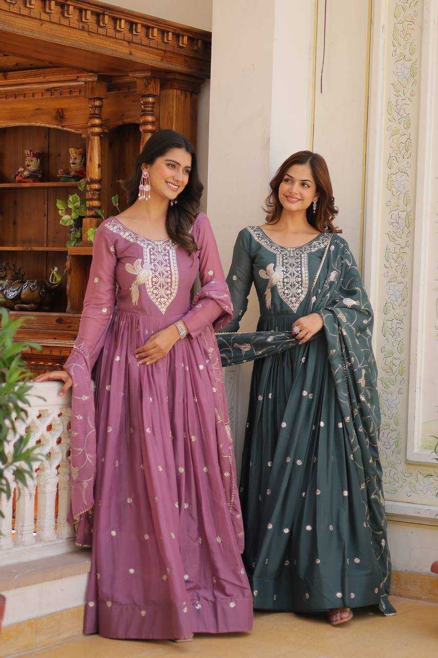 Ynf Georgette KESH498 081 Gowns Wholesale Printed Gowns Fancy Gowns Embroidery Gowns Manufacturer