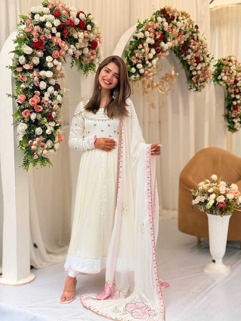 Ynf Georgette KESH499 426 Gowns Wedding Collections Festive Collections Wholesale Embroidery Gowns Georgette Gown Gown With Dupatta Manufacturer