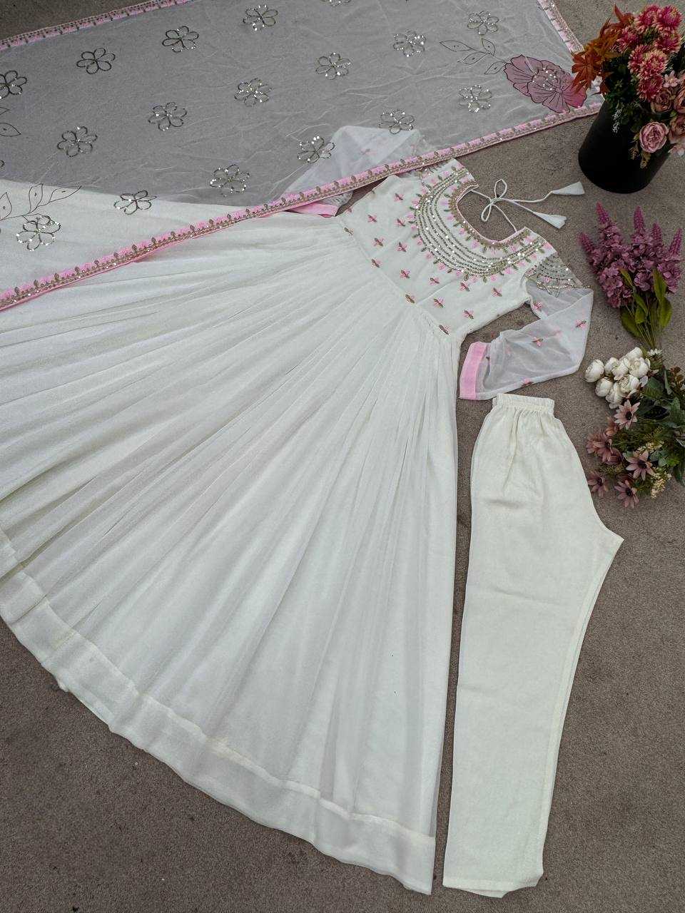 Ynf Georgette KESH499 426 Gowns Wedding Collections Festive Collections Wholesale Embroidery Gowns Georgette Gown Gown With Dupatta Manufacturer