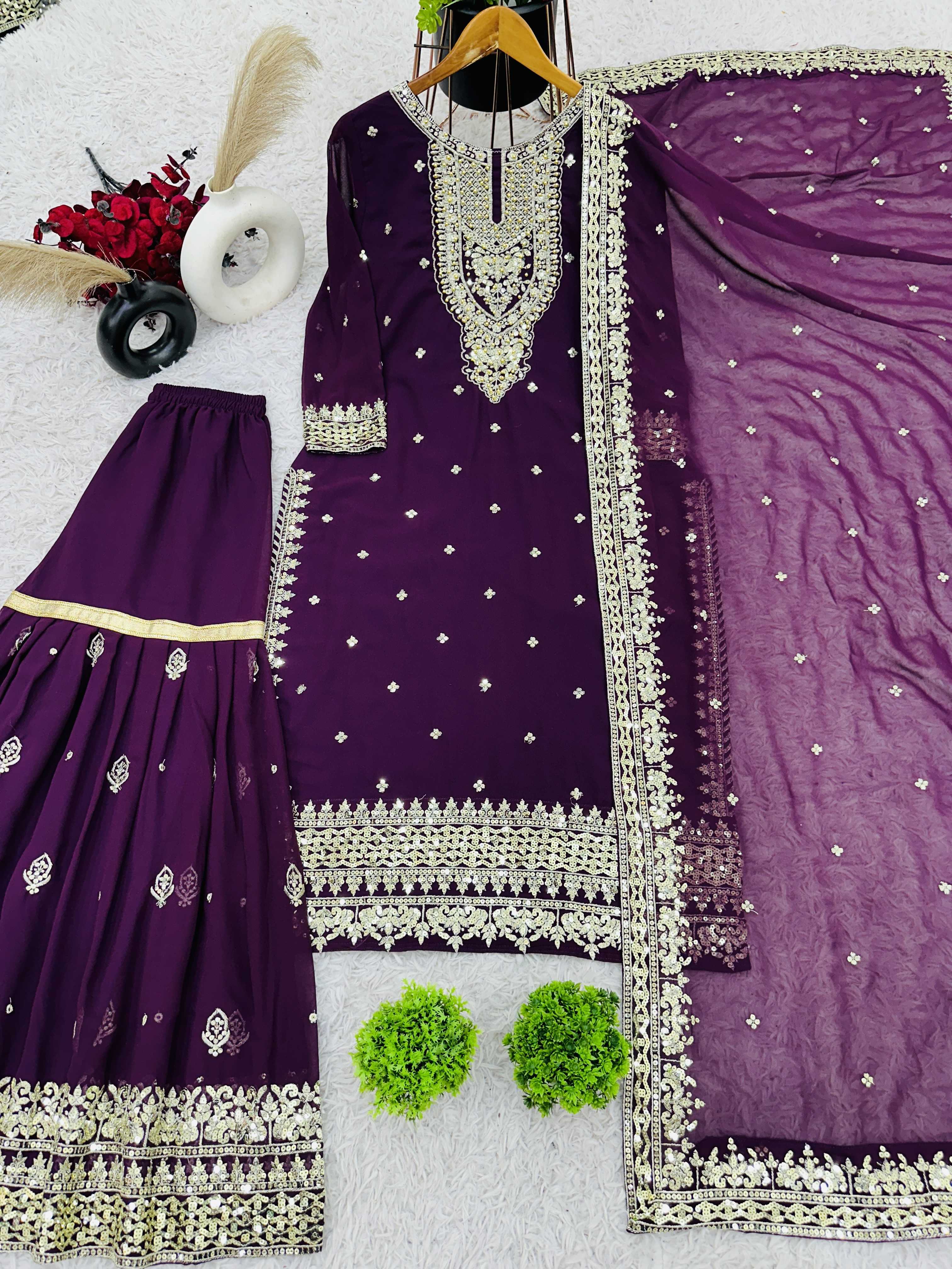 Ynf Georgette KESH499 833 Suits & Dresses Wholesale Ladies Suits Sharara Salwar Suits Embroidery Suits Manufacturer