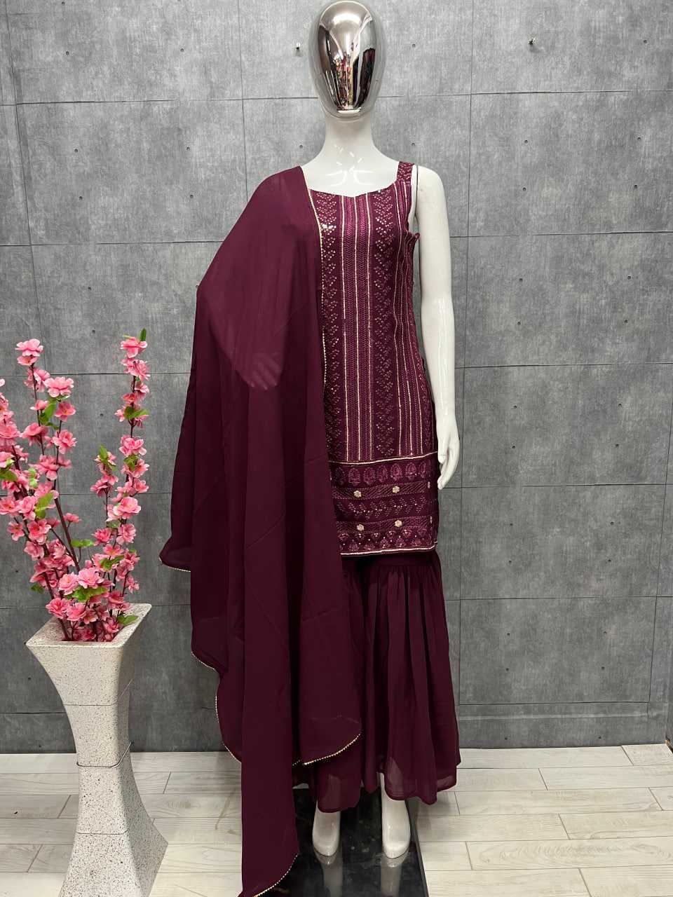 Ynf Georgette KESH504 163 Suits & Dresses Wedding Collections Festive Collections Wholesale Sharara Salwar Suits Georgette Suit Wedding Outfits Manufacturer
